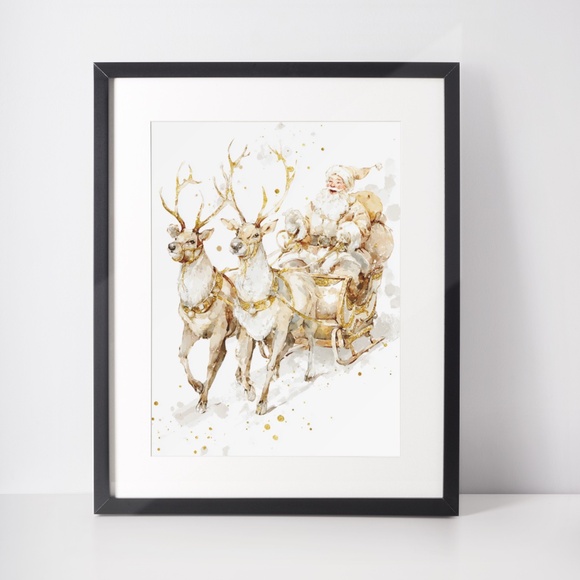 Watercolor Santa Claus Portrait Wall Art Print Poster, Unframed – Joyful Holiday - Picture 3 of 5